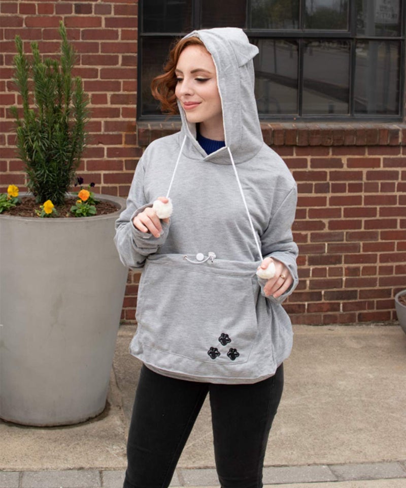 ALYC Unisex Hoodies Pet Holder Cat Dog Large Pouch Carriers Pullover with Cat Printing Sweatshirt (Light Grey- Classic Version, XXL) - Image 3